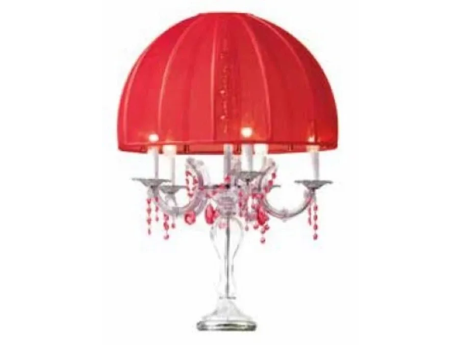 obrazek 1 Luksusowa lampa stołowa z przezroczystego szkła z kolorowymi kryształowymi zawieszkami i kloszem z organzy – Il Paralume Marina