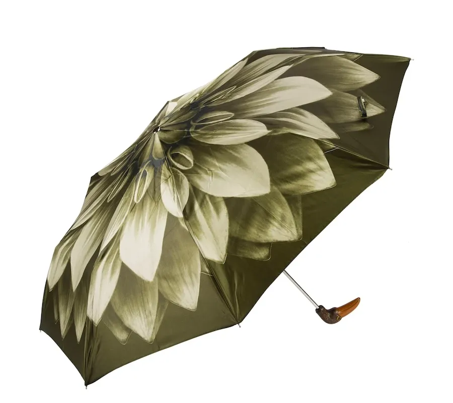 obrazek 5 Elegancki zielony parasol damski zdobiony motywem kwiatu dalii z rączką w kształcie tukana - Pasotti