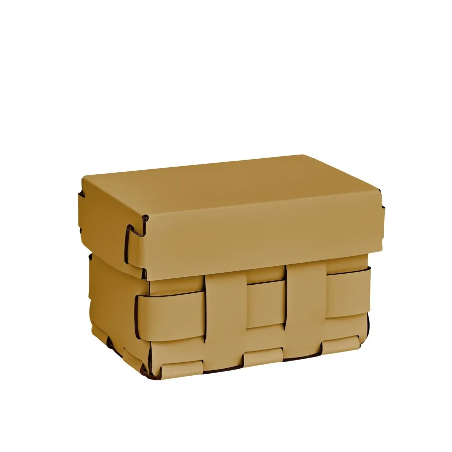 obrazek 1 Mały pleciony koszyk Bottega 12x19xH13 cm w wyjątkowym musztardowym kolorze