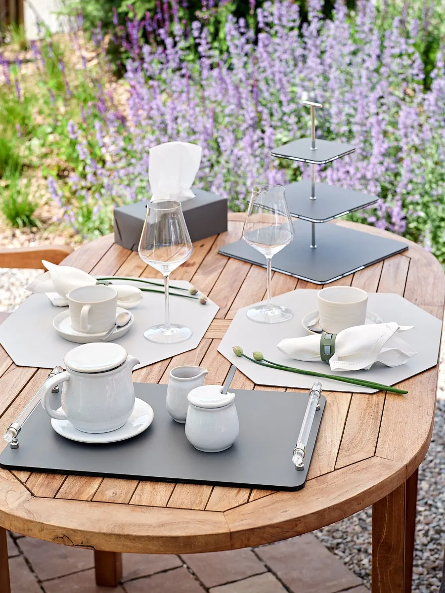 obrazek 4 Skórzana ośmiokątna podkładka stołowa w kolorze perłowym i pudrowego różu