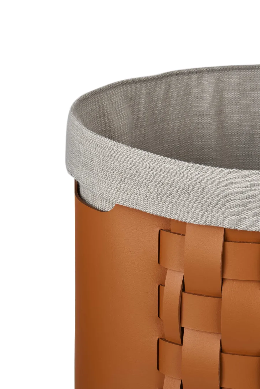 obrazek 2 Stylowy kosz Bottega Ø40xH40 cm w kolorze koniakowym