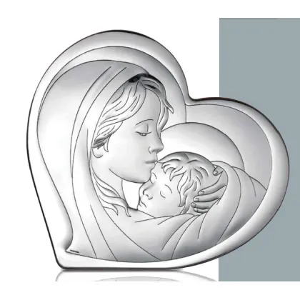 Picture Stylish silver picture in the shape of a heart 28x25.5 cm depicting Madonna and Child