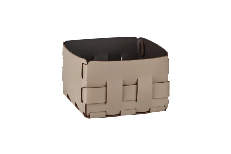 obrazek 3 Luksusowy skórzany kosz Bottega 19x19xH13 cm w wyjątkowym kolorze cappuccino