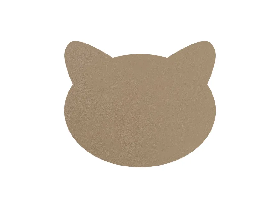 obrazek 2 Skórzana podkładka na stół z wzorem głowy kota w kolorze cappuccino i czekoladowym