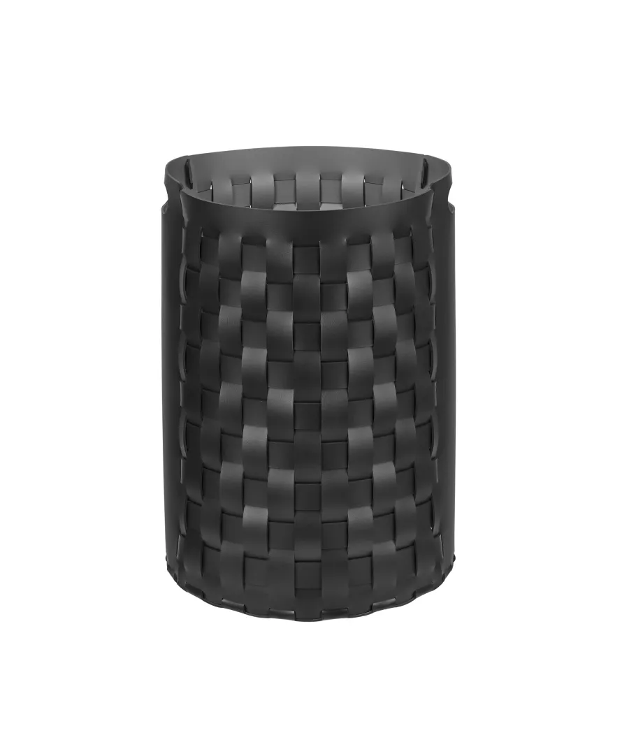 obrazek 1 Wysoki pleciony kosz Bottega Ø40xH57 cm wykonany z czarnej naturalnej skóry