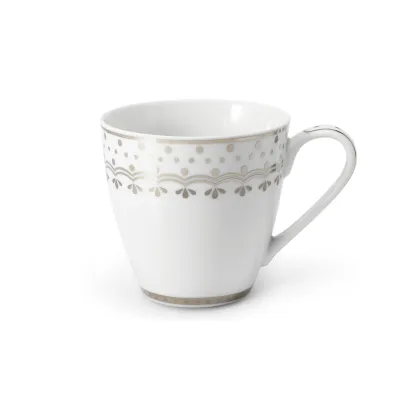 Zdjęcie Biały kubek z porcelany zdobiony oryginalnym platynowym ornamentem – wariant 1 – Leander