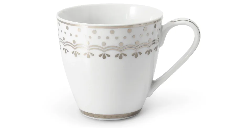 obrazek 1 Biały kubek z porcelany zdobiony oryginalnym platynowym ornamentem – wariant 1 – Leander