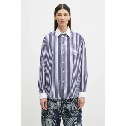 Zdjęcie Sporty & Rich koszula bawełniana Bristol Crest 100th Oversized damska kolor granatowy relaxed z kołnierzykiem klasycznym SI019517654BL83
