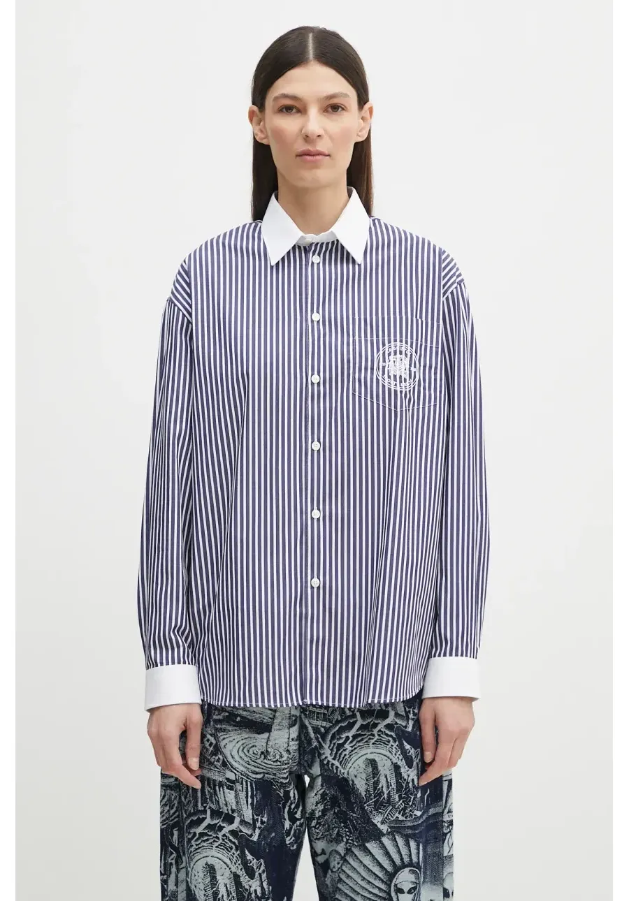 obrazek 1 Sporty & Rich koszula bawełniana Bristol Crest 100th Oversized damska kolor granatowy relaxed z kołnierzykiem klasycznym SI019517654BL83