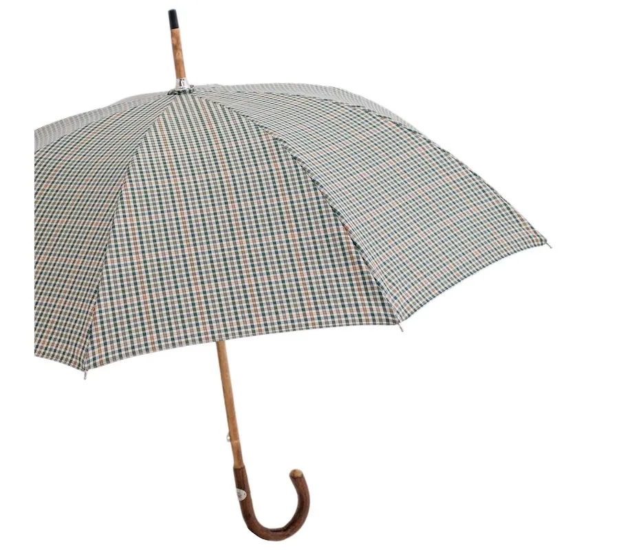 obrazek 8 Klasyczny parasol męski w drobną kratkę z rączką z jesionu – Pasotti
