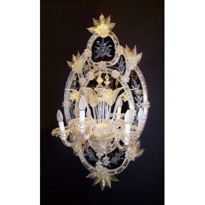 Zdjęcie Piękne stylowe lustro weneckie ze szkła Murano z kinkietem