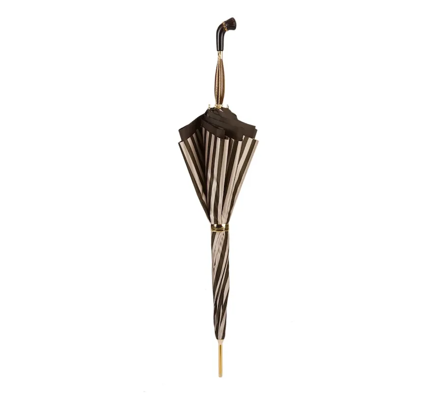obrazek 2 Klasyczny elegancki parasol damski w czarno-białe paski – Pasotti
