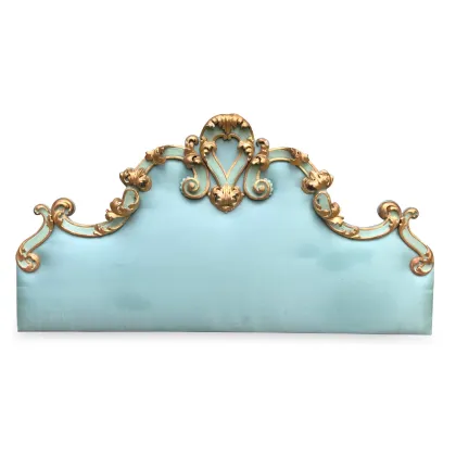 Zdjęcie Antyczne złote i lakierowane wezgłowie wykonane z kształtowanego i wyściełanego panelu