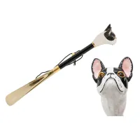Picture Stylish black shoe horn with a handle in the shape of a French bulldog's head - Pasotti