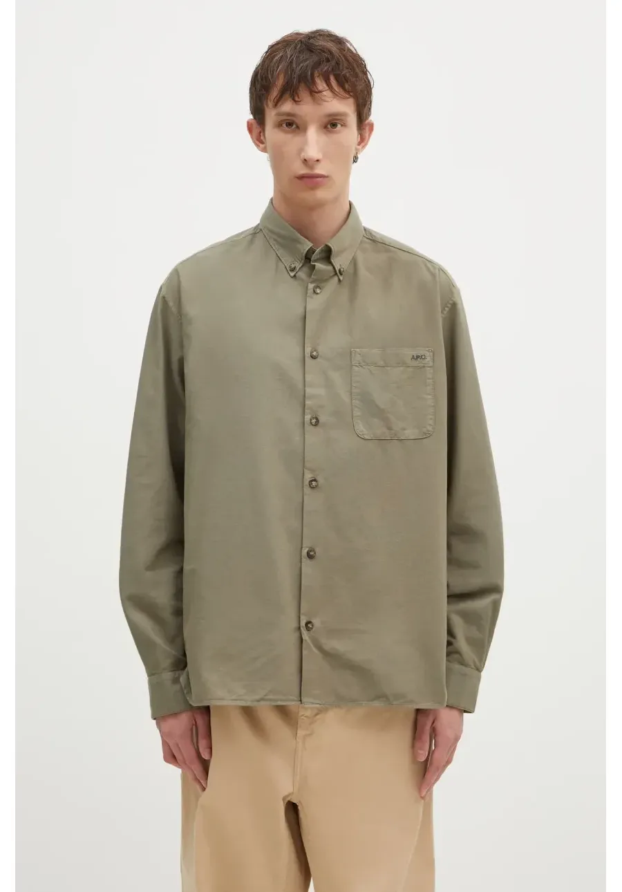 obrazek 1 A.P.C. koszula bawełniana Chemise Mateo Logo męska kolor zielony relaxed z kołnierzykiem button-down COHAH-H12599