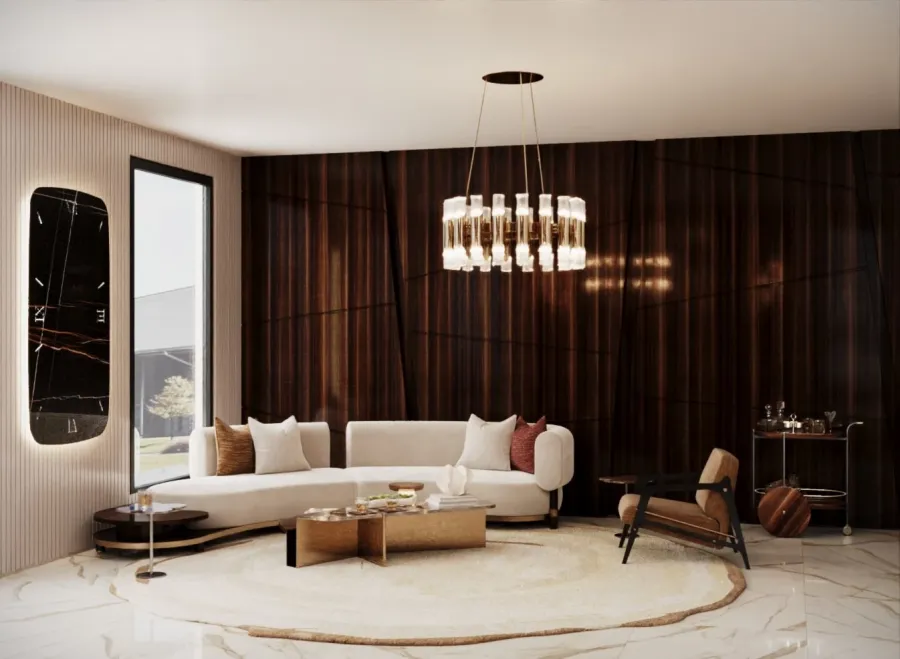 obrazek 1 Wyjątkowa tapicerowana sofa ze zintegrowanym stolikiem bocznym, wykonana z solidnej drewnianej konstrukcji z wyrafinowanymi metalowymi detalami