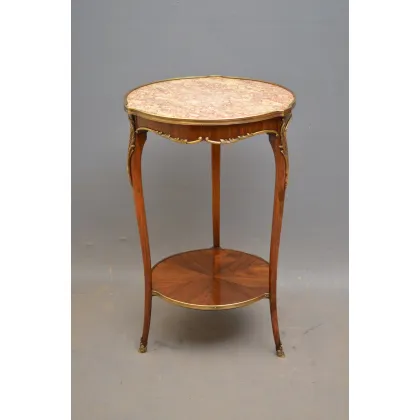 Zdjęcie Elegancki XIX-wieczny stolik okolicznościowy z palisandru, z oryginalnym marmurowym blatem i ozdobnym fryzem - antyk