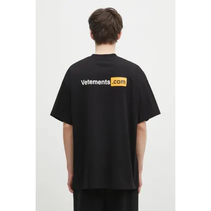 Zdjęcie VETEMENTS t-shirt bawełniany Vetements.Com Regular męski kolor czarny z nadrukiem UA66TR750B