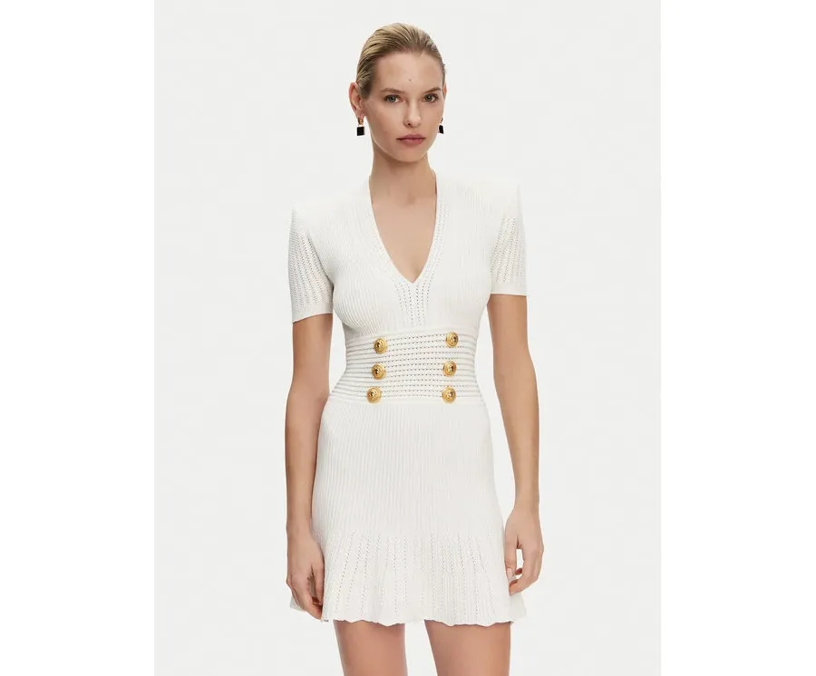 obrazek 1 Balmain Sukienka dzianinowa DF1R7320KF24 Biały Regular Fit