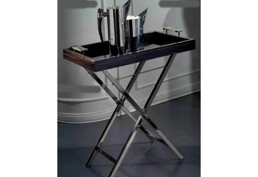 obrazek 2 Luksusowa taca hebanowa z rogiem i niklowanymi uchwytami mosiężnymi