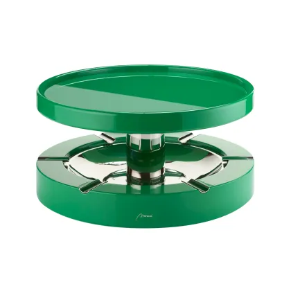 Picture A unique green ashtray made of wood, glass and steel
