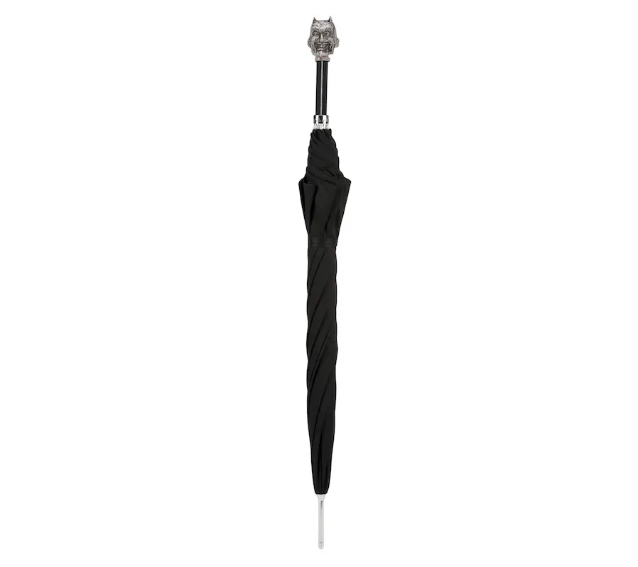 obrazek 2 Stylowy czarny parasol męski z rączką – srebrną głową Lucyfera – Pasotti