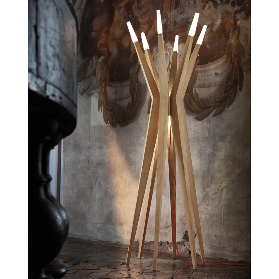 obrazek 1 Nowoczesna, drewniana lampa stojąca do salonu - Flashwood STL 6+6