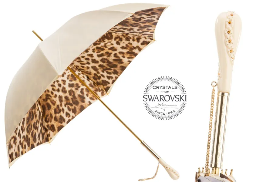obrazek 1 Stylowy kremowy parasol damski zdobiony wzorem skóry leoparda - Pasotti