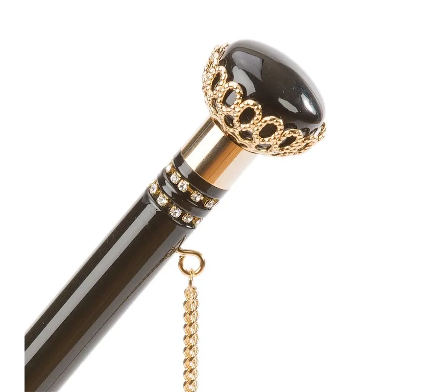 obrazek 6 Stylowy klasyczny parasol damski w kolorze czarnym z kwiatowym motywem – Pasotti