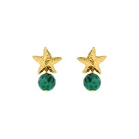 Picture Earrings 18K gold plated silver green agate earrings
