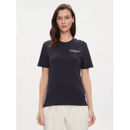 Zdjęcie Tommy Hilfiger T-Shirt Gold Button WW0WW41211 Granatowy Regular Fit