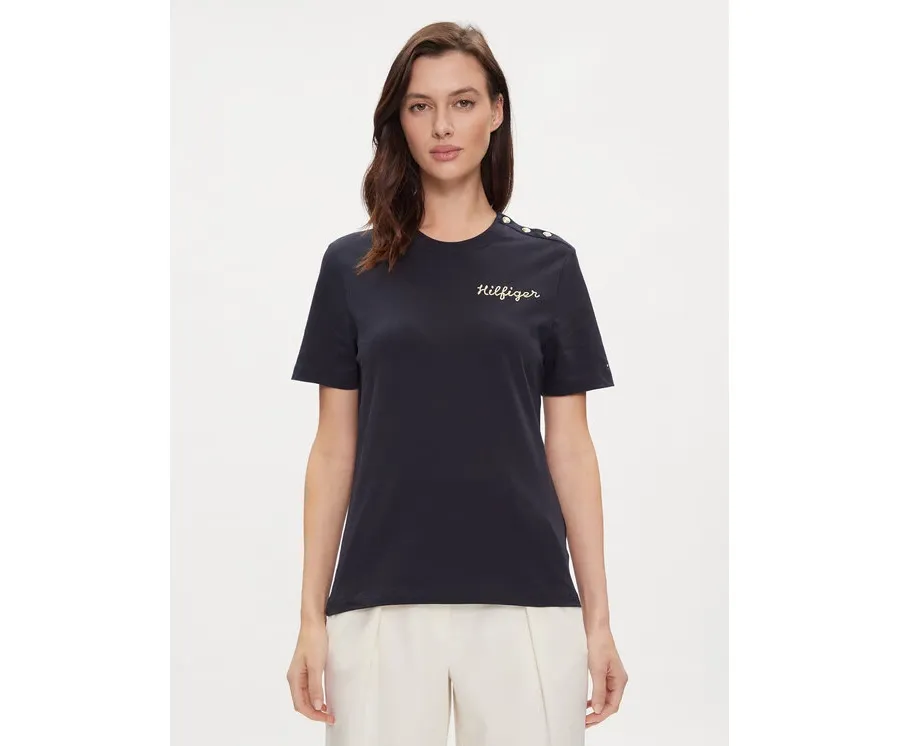 obrazek 1 Tommy Hilfiger T-Shirt Gold Button WW0WW41211 Granatowy Regular Fit