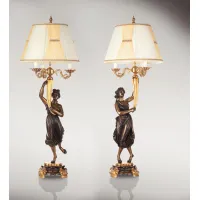 Zdjęcie Stylowa rzeźba tańczących dziewczyn Canovy z abażurem 2 sztuki - Fonderia Artistica Ruocco