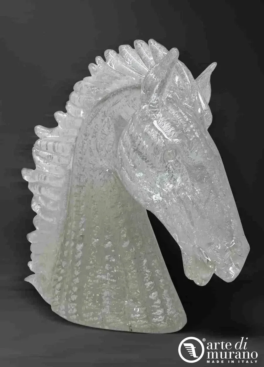 obrazek 1 Elegancka rzeźba głowy konia wykonana ze szkła Murano i srebra