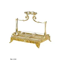 Zdjęcie Eleganckie miseczki i pojemnik na przekąski z pozłacanego brązu i ręcznie grawerowanego kryształu