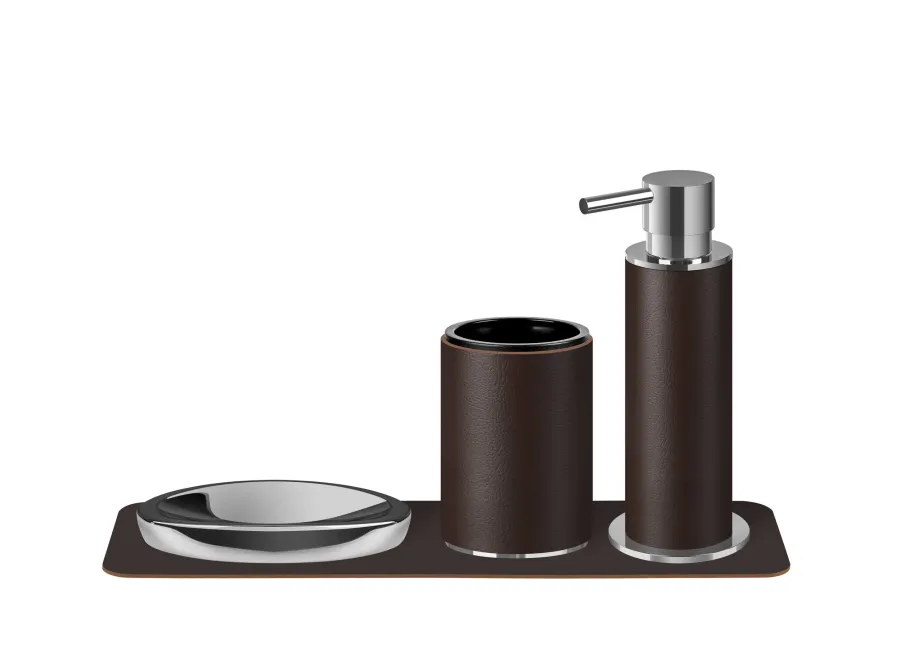 obrazek 2 Luksusowy dozownik Ø7xH19 cm w kolorze czekoladowym z chromowanym wykończeniem