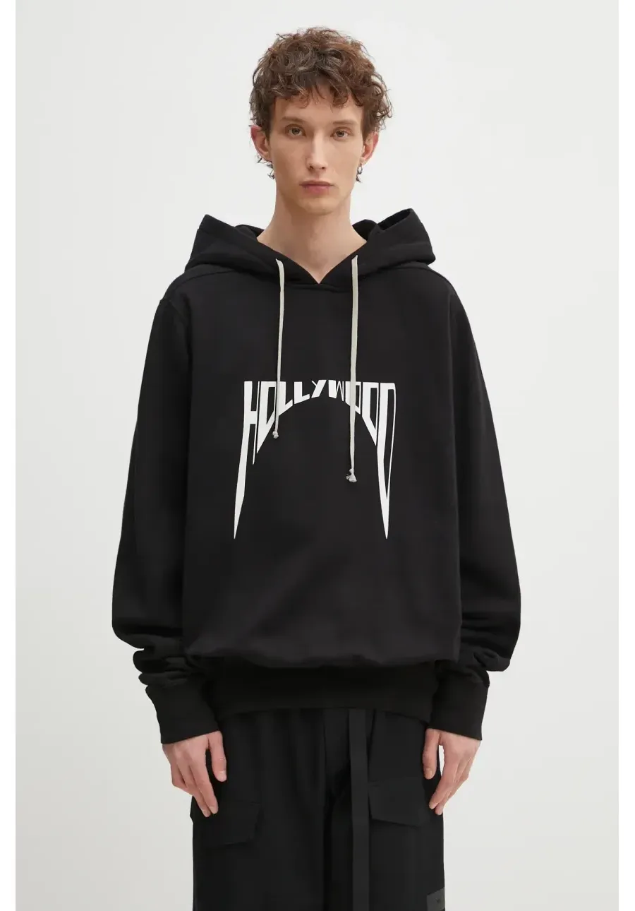 obrazek 1 Rick Owens bluza bawełniana Oversized męska kolor czarny z kapturem z nadrukiem DU01E3262.FEP2P