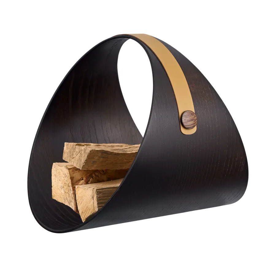 obrazek 2 Designerski stojak na drewno do kominka lub czasopisma Ø36 cm z uchwytem w kolorze musztardowym