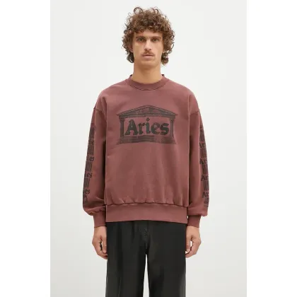 Zdjęcie Aries bluza bawełniana Aged Ancient Column Sweat męska kolor bordowy z nadrukiem AR2003302