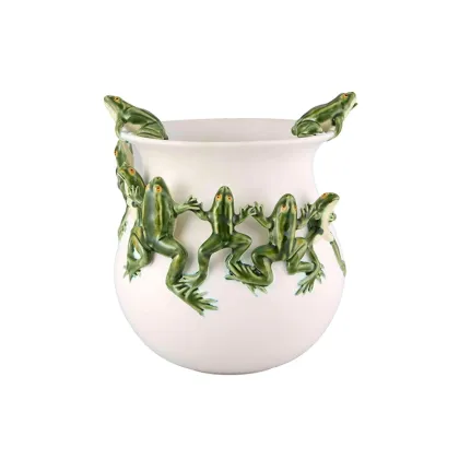 Picture A unique ceramic vase with dancing frogs in a country style - Bordallo Pinheiro