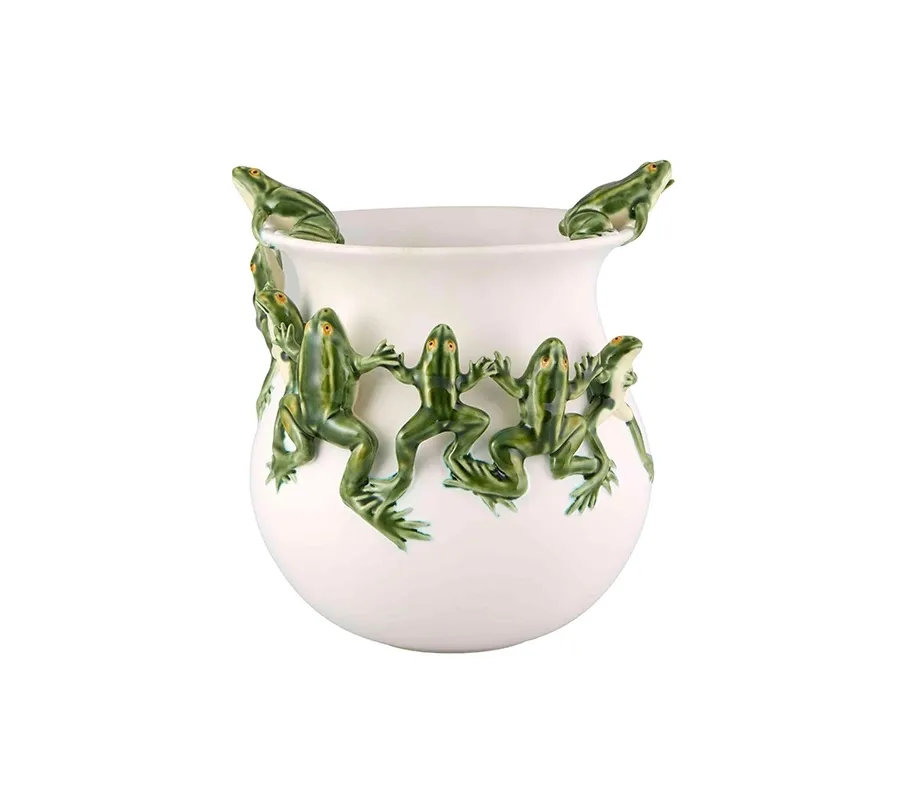 obrazek 1 Wyjątkowy wazon ceramiczny z tanczącymi żabami w stylu wiejskim - Bordallo Pinheiro