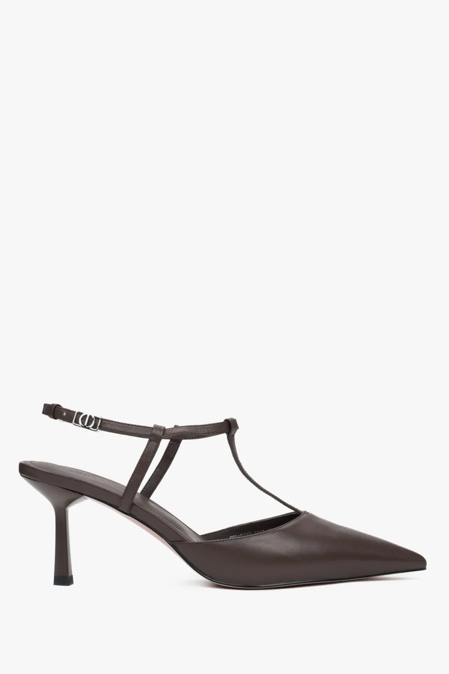 obrazek 1 Estro: Ciemnobrązowe czółenka damskie typu slingback na szpilce z czubkiem w szpic
