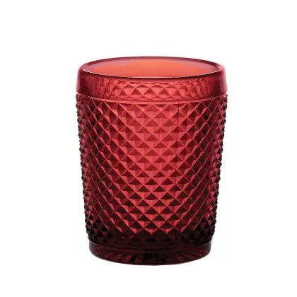 Zdjęcie Wyjątkowy zestaw czterech czerwonych szklanek do whisky old fashion Bicos Vermelho z geometrycznym reliefem - Vista Alegre