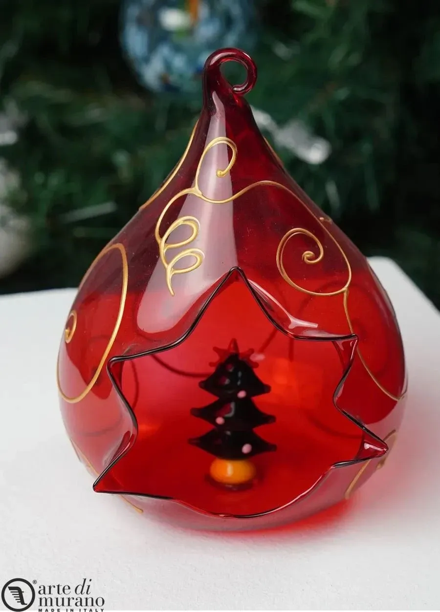 obrazek 1 Ciekawa czerwona bombka z choinką w środku - szkło Murano