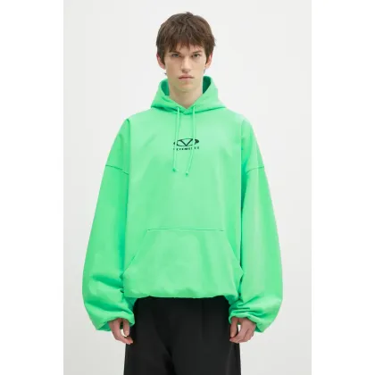 Zdjęcie VETEMENTS bluza Oval Logo Cropped Boxy męska kolor zielony z kapturem z nadrukiem UA66HD600E