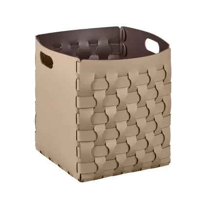 Zdjęcie Wysoki kosz Dubai 35x35xH40 cm wykonany z naturalnej skóry w kolorze cappuccino