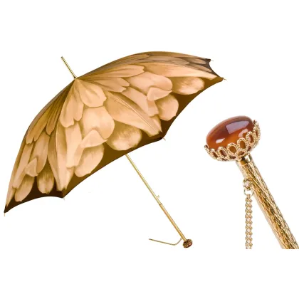 Zdjęcie Luksusowy parasol damski w kolorach brązu z motywem kwiatowym - Pasotti