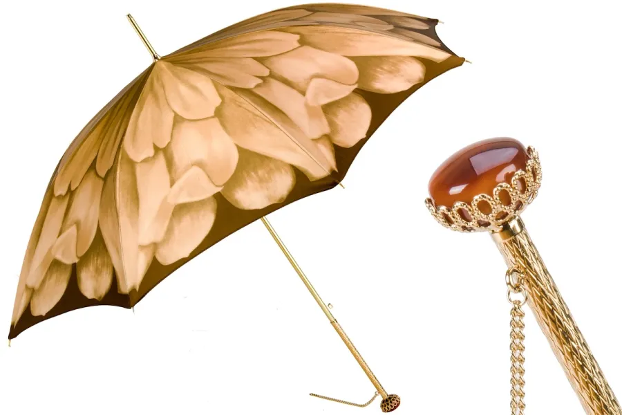 obrazek 1 Luksusowy parasol damski w kolorach brązu z motywem kwiatowym - Pasotti