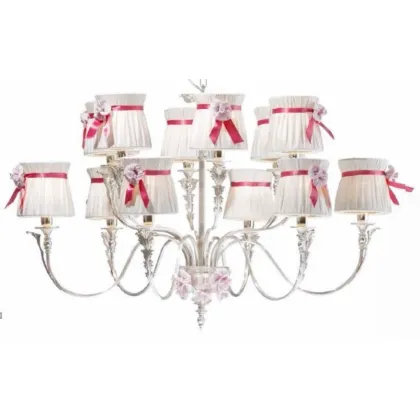 Zdjęcie Luksusowy żyrandol z 12 lampami z mosiądzu odlewanego z kwiatami z różowego szkła Murano – Il Paralume Marina