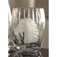 Picture Italian toothbrush holder made of hand-cut crystal with an engraved image of a horse - Il Paralume Marina